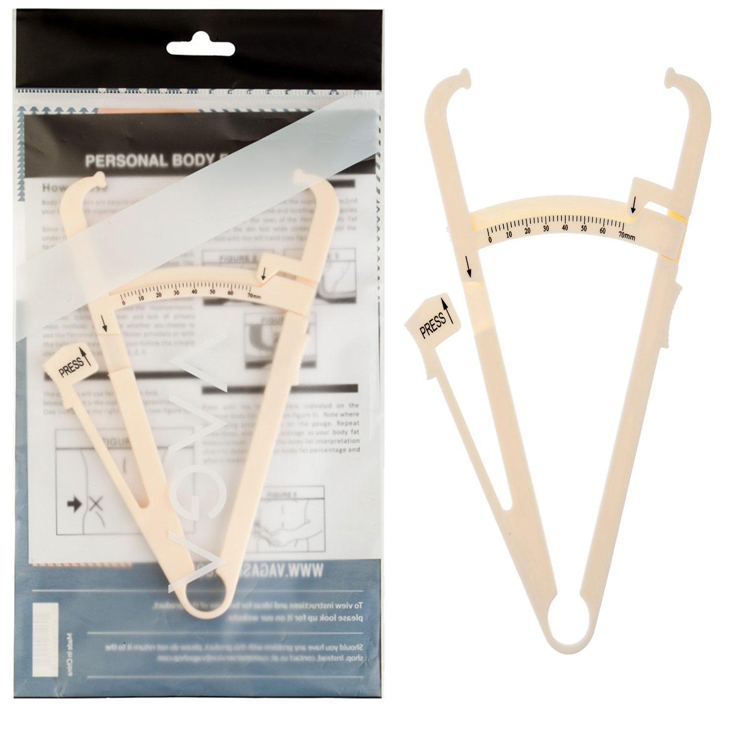 VAGA Measurement Device Tool Tester with Measure Chart for Accurate Skinfold Body Fat Measuring of Stomach Belly, Thighs, Arms, Waist and Legs