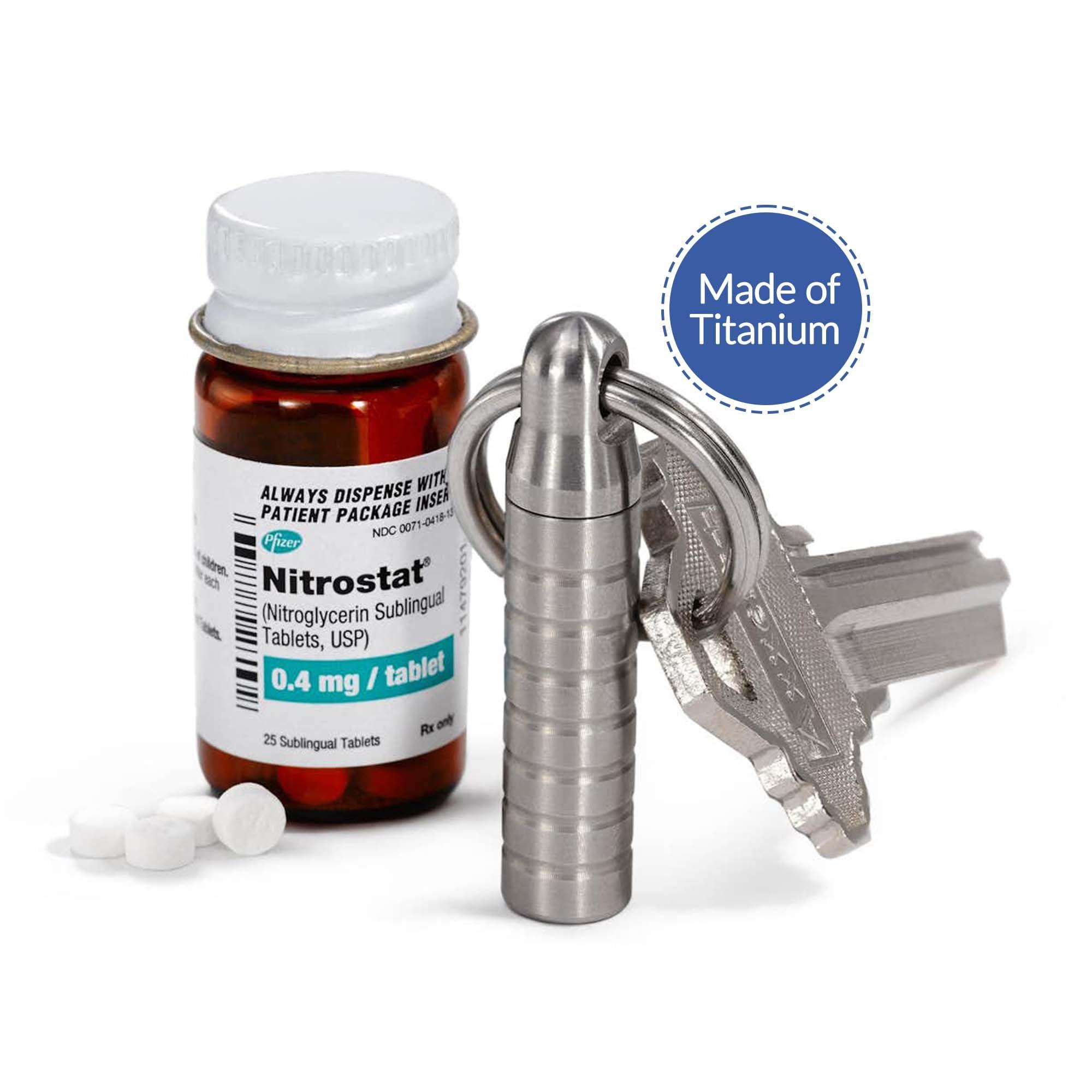 Cielo Pill Holders Cielo Pill Holders - Extra-Small Nitro Keychain Pill Holder, Made in USA, Titanium Keychain Container, Waterproof Pill Case, Stores 7 Nitro Pills
