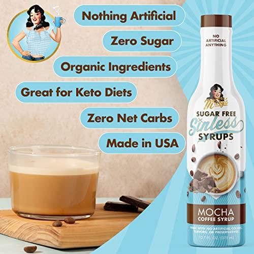 Miss Mary's Sugar Free Sinless Syrups Sugar Free Mocha Sinless Syrup - Sugar Free Coffee Syrup, Hot or Iced Coffee, No Sugar, Keto Friendly, Plant Based, Natural & Organic Ingredients, No Artificial Sweetener, Mocha, 1 Pack