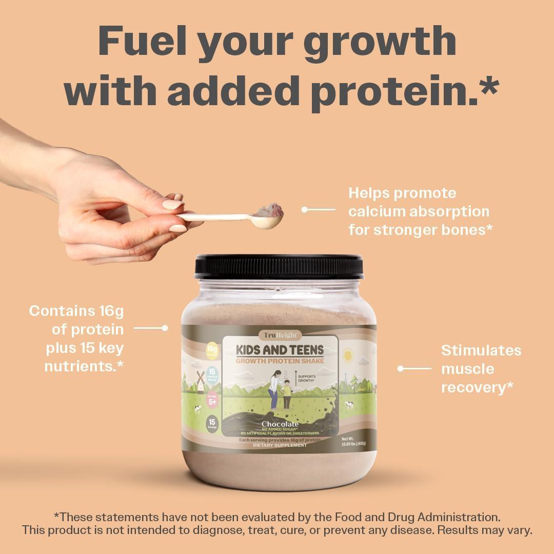 TruHeight TruHeight Growth Protein Shake (Chocolate Milk Flavor, Whey) Natural Growth & Development Protein Powder for Kids & Teens - Endorsed by Pediatricians - Vitamins & Minerals for Picky Eaters - Ages 5+