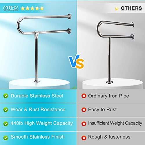 Zelen Handicap Grab Bars Rails 30-Inch Toilet Handrails Bathroom Safety Bar Hand Support Rail Handicapped Handrail Accessories for Seniors Elderly Disabled Bariatric Railing Wall to Floor Mounted Bath Grips