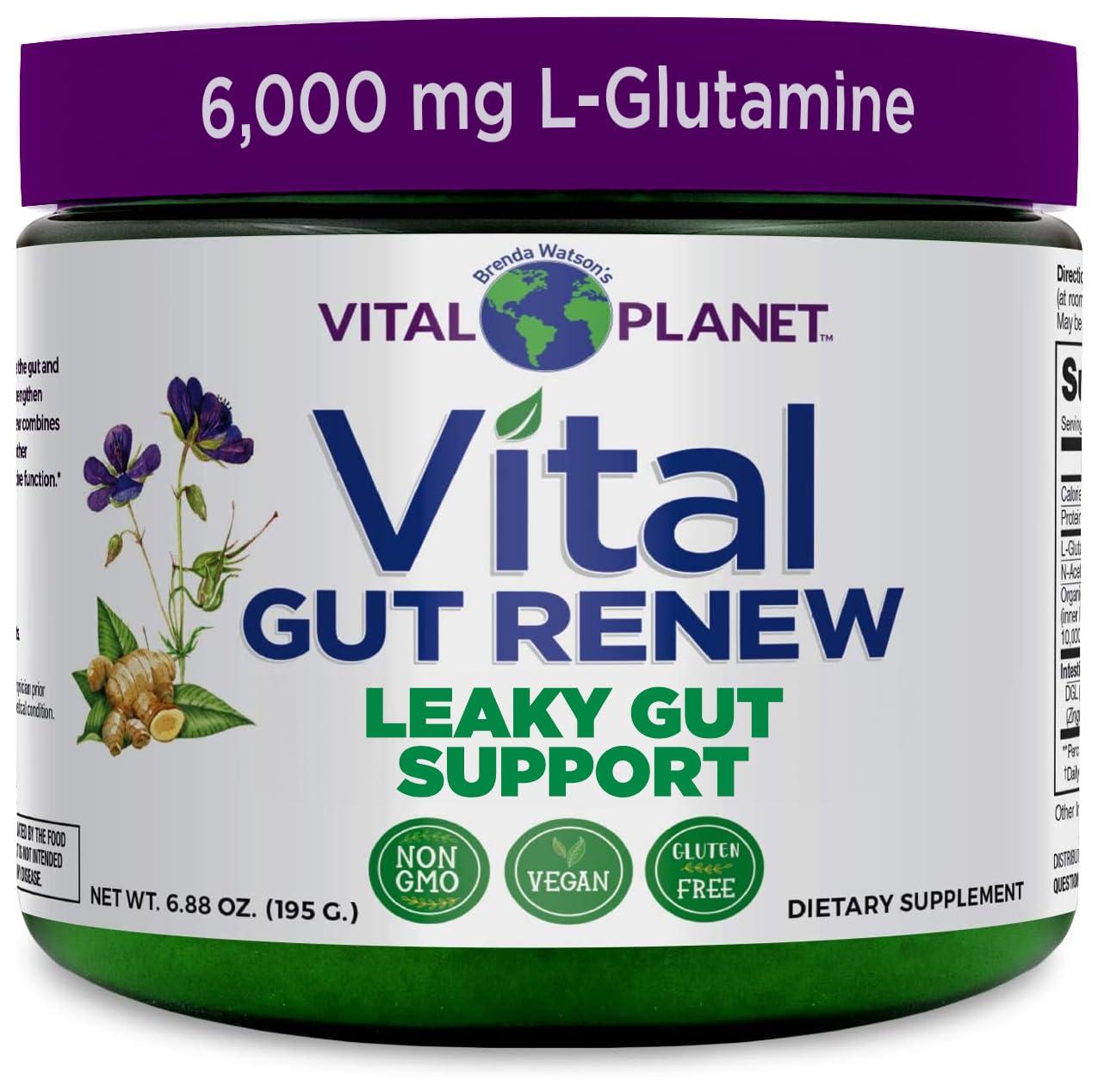 Vital Planet Vital Planet - Vital Gut Renew Powder Supplement for Leaky Gut Repair with L-Glutamine, Marshmallow and Ginger Root, DGL Licorice Root and Organic Aloe Vera, L Glutamine 6000mg 6.88 oz