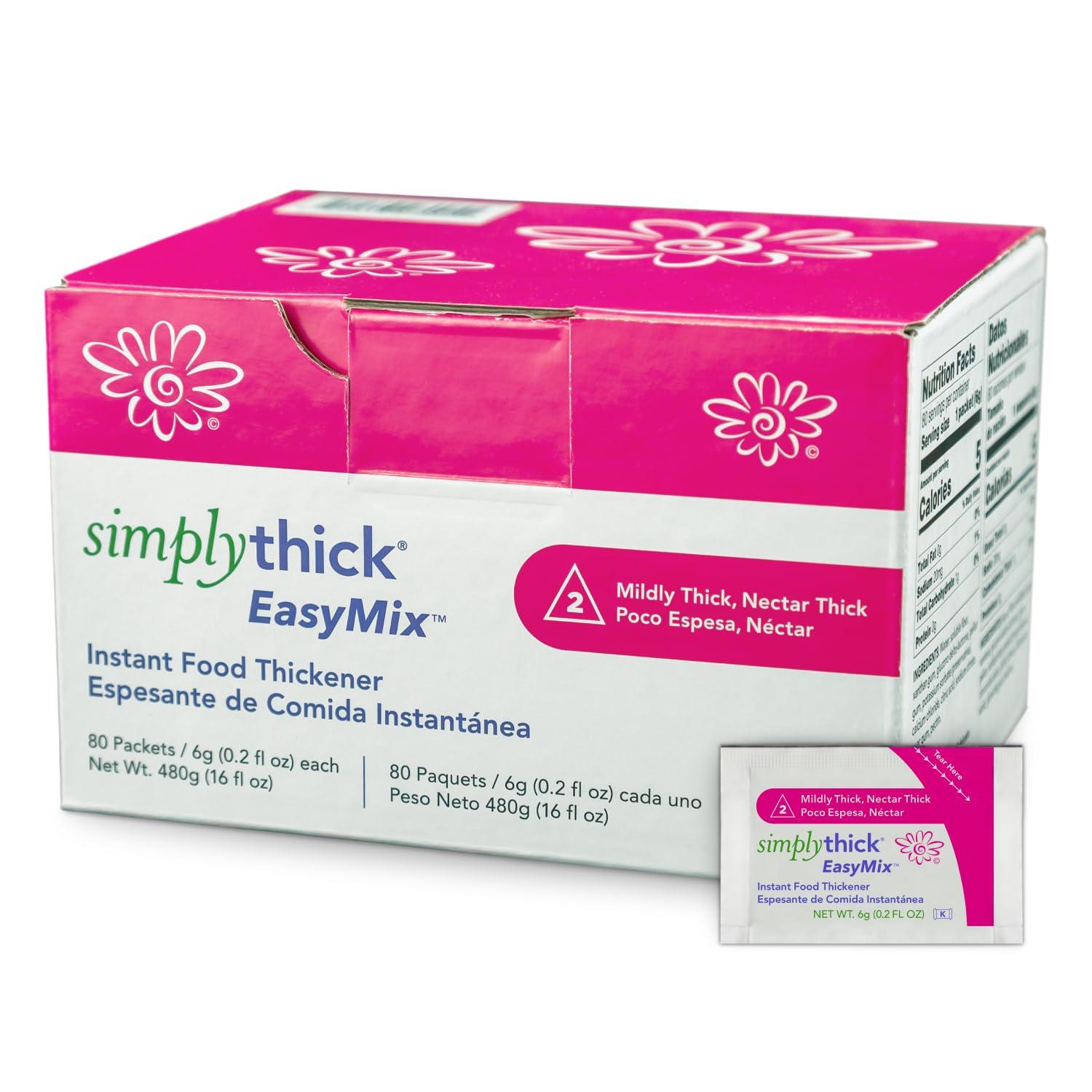 Simply Thick SimplyThick EasyMix | 80 Count of 6g Individual Packets | Gel Thickener for those with Dysphagia & Swallowing Disorders | Creates An IDDSI Level 2 – Mildly Thick (Nectar Consistency)