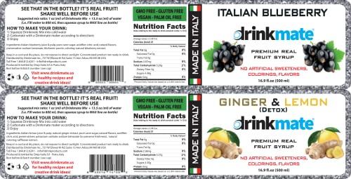 Drinkmate Drinkmate Premium Soda & Beverage Flavor Syrup Variety Pack, Made in Italy with real fruits, Pure cane sugar, Low Calories, 16.9 Ounces (Blueberry, Ginger & Lemon, Pomegranate, and Strawberry Lemon)