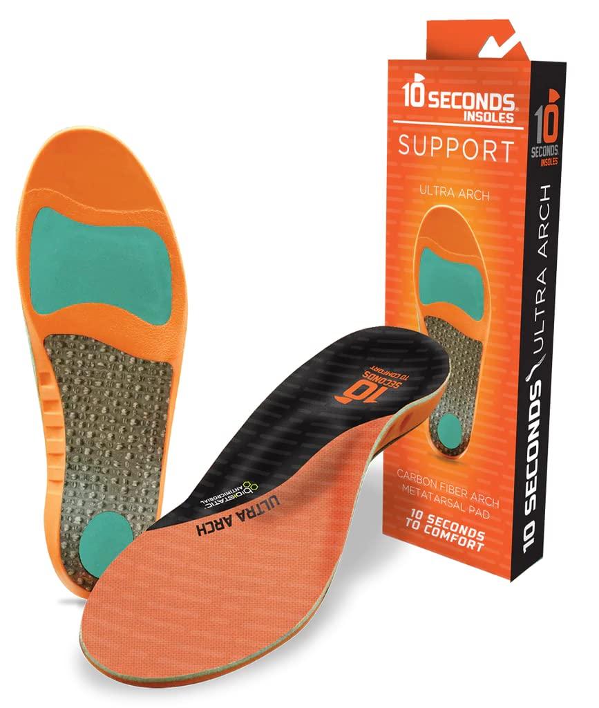 10 Seconds 3810 Ultra Arch Support Foam Cushion Insoles for Men & Women w/Metatarsal Pad, Plantar Fasciitis Relief, Morton\'s Neuroma Metatarsalgia Orthotics, Heavy Impact Shoe Insert (M 9, W 11)