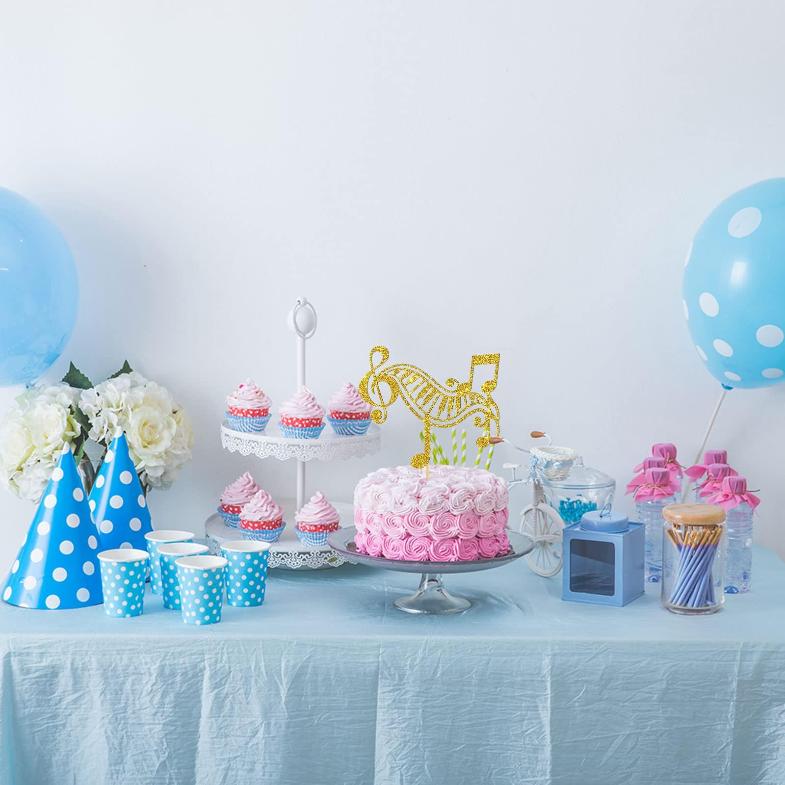 Birthday Queen Golden Glitter Music Cake Toppers, Music Cake Decoration for Girls, Music Symbol Notes Decorations, Happy Music Notes Cake Topper, Wedding / Baby Shower / Musical Theme Party Supplies