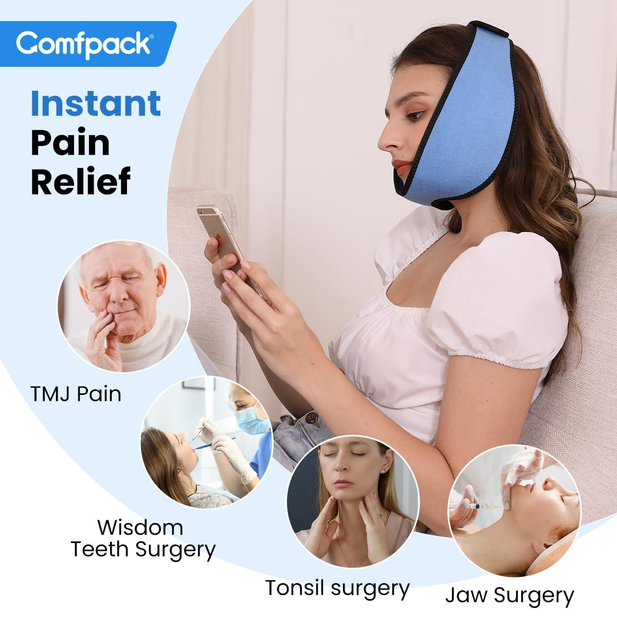 Comfpack Comfpack Wisdom Teeth Ice Pack Head Wrap, Large Face Ice Pack with 4 Reusable Hot Cold Gel Packs for TMJ Relief, Jaw Pain, Face Swelling, Oral Pain, Cosmetic Injection, Tonsillectomy