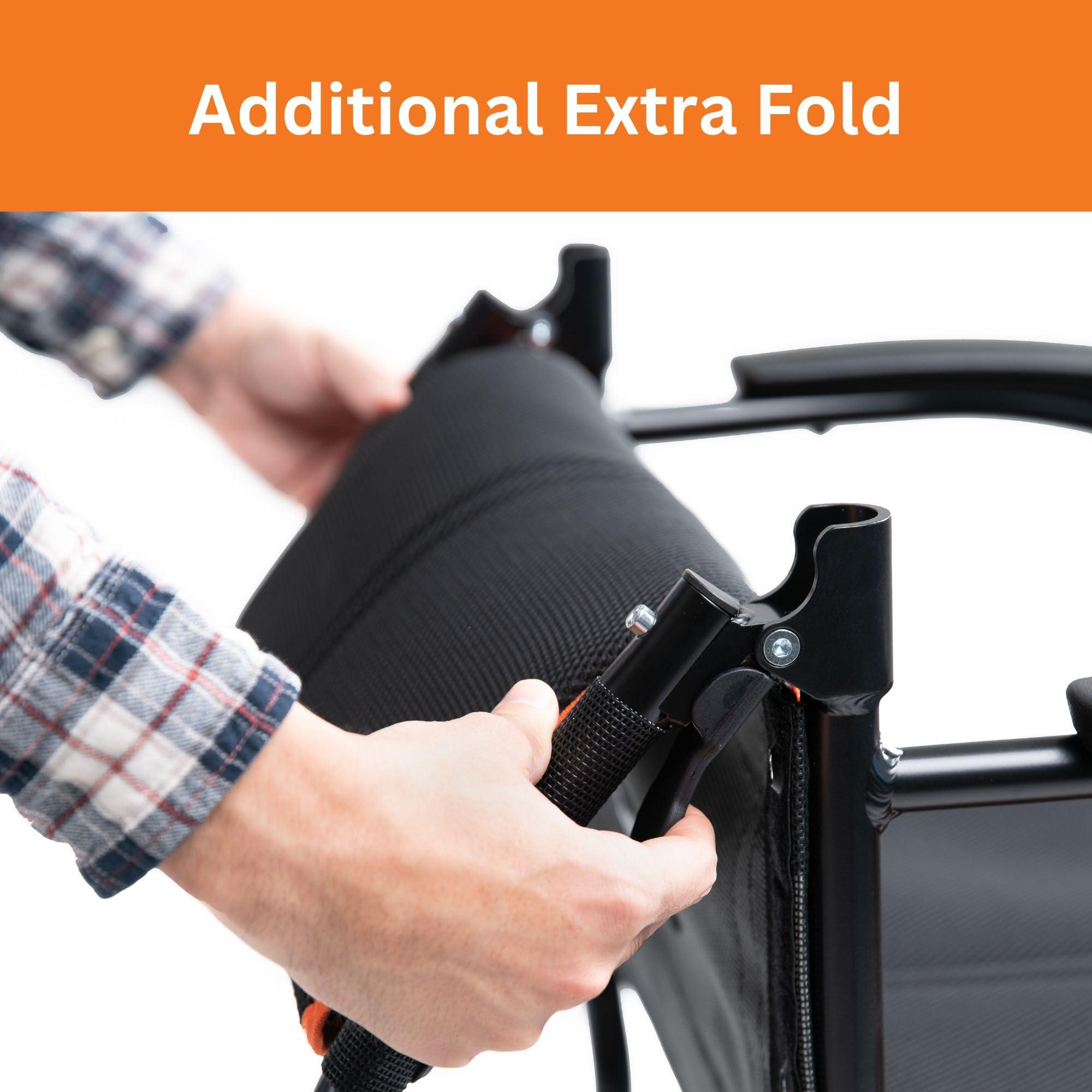 FeatherMobility Feather Mobility - 13lb Frame - Black Lightweight Folding Transport Chair - Without Handbrakes - 300 lb Capacity