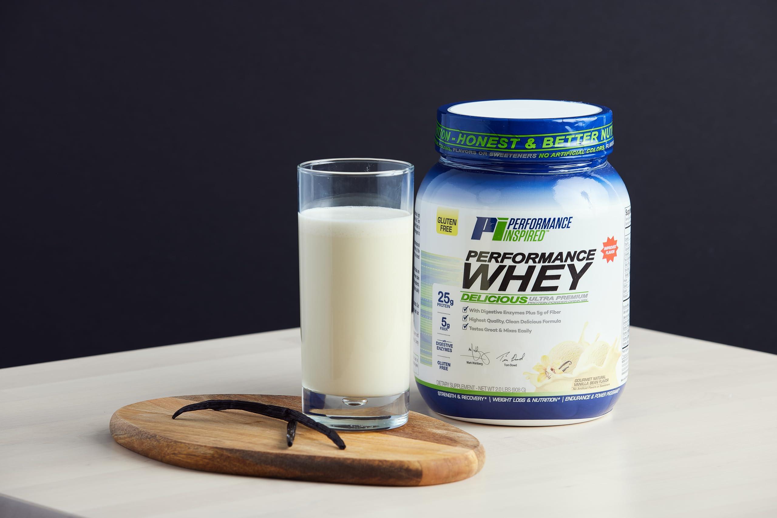 PERFORMANCE INSPIRED PERFORMANCE INSPIRED Nutrition WHEY Protein Powder - All Natural - 25G - Contains BCAAs - Digestive Enzymes - Fiber Packed - Natural Vanilla - 2lb