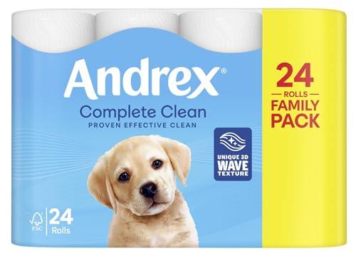 Andrex Andrex Classic Clean Toilet Rolls - 24 Toilet Roll Pack - Bulk Buy Toilet Roll - Unbeatable Clean with Unique 3D Wave Toilet Paper, White, 04970613