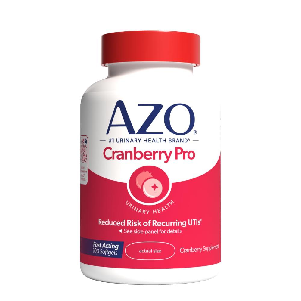 AZO AZO Cranberry Pro, Cranberry Pills for Women & Men, 600mg Pacran, Made with Concentrated Whole Fruit Cranberry Powder to Help Cleanse and Protect The Urinary Tract*, Sugar Free, Non-GMO, 100 Softgels