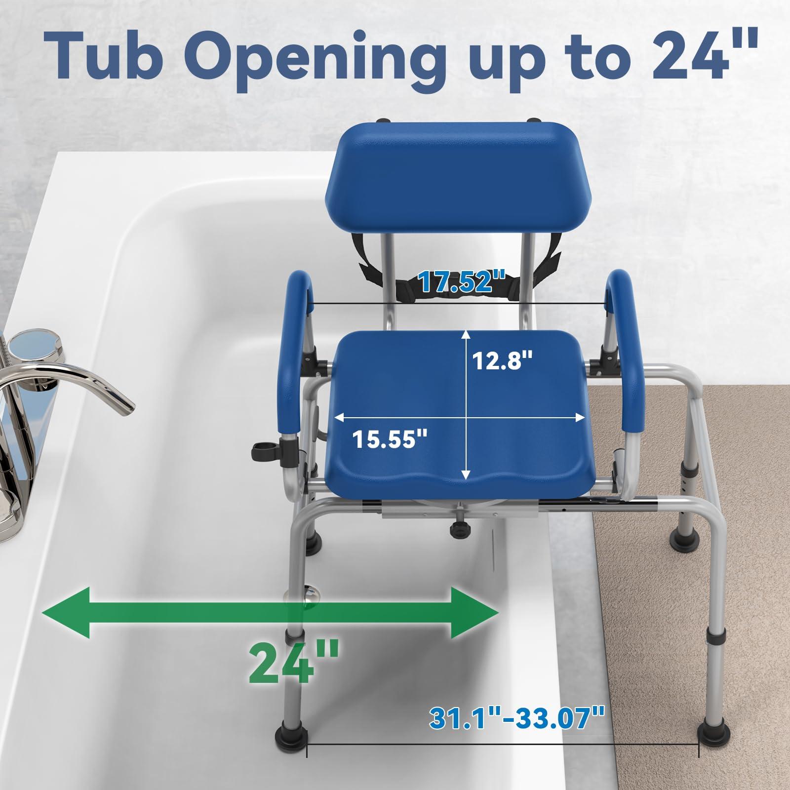 Loyoda Loyoda FSA/HSA Eligible Sliding Shower Chair Tub Transfer Bench with Swivel Seat, Padded Tub Bench with Pivoting Arms, Adjustable Height Shower Chair Inside Shower, 350lb, Blue, Larger