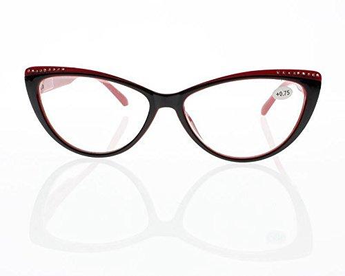 Newsight Women Rhinestone Cat Eye Sexy Vintage Style Clear Lens Reading Glasses Red Black (Red, 3.00)