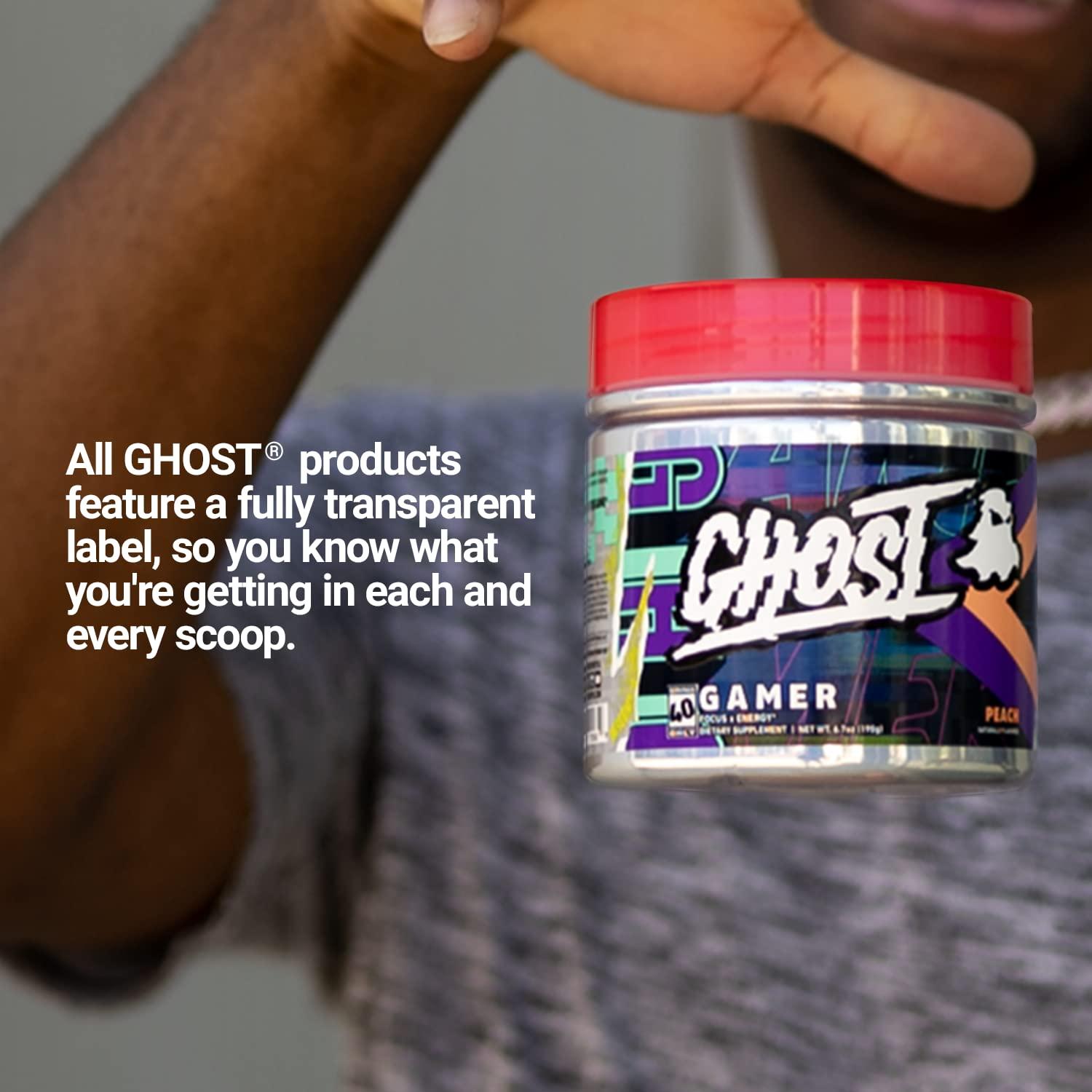 GHOST GHOST Gamer: Energy and Focus Support Formula - 40 Servings, Peach - Nootropics & Natural Caffeine for Attention, Accuracy & Reaction Time - Vegan, Gluten-Free