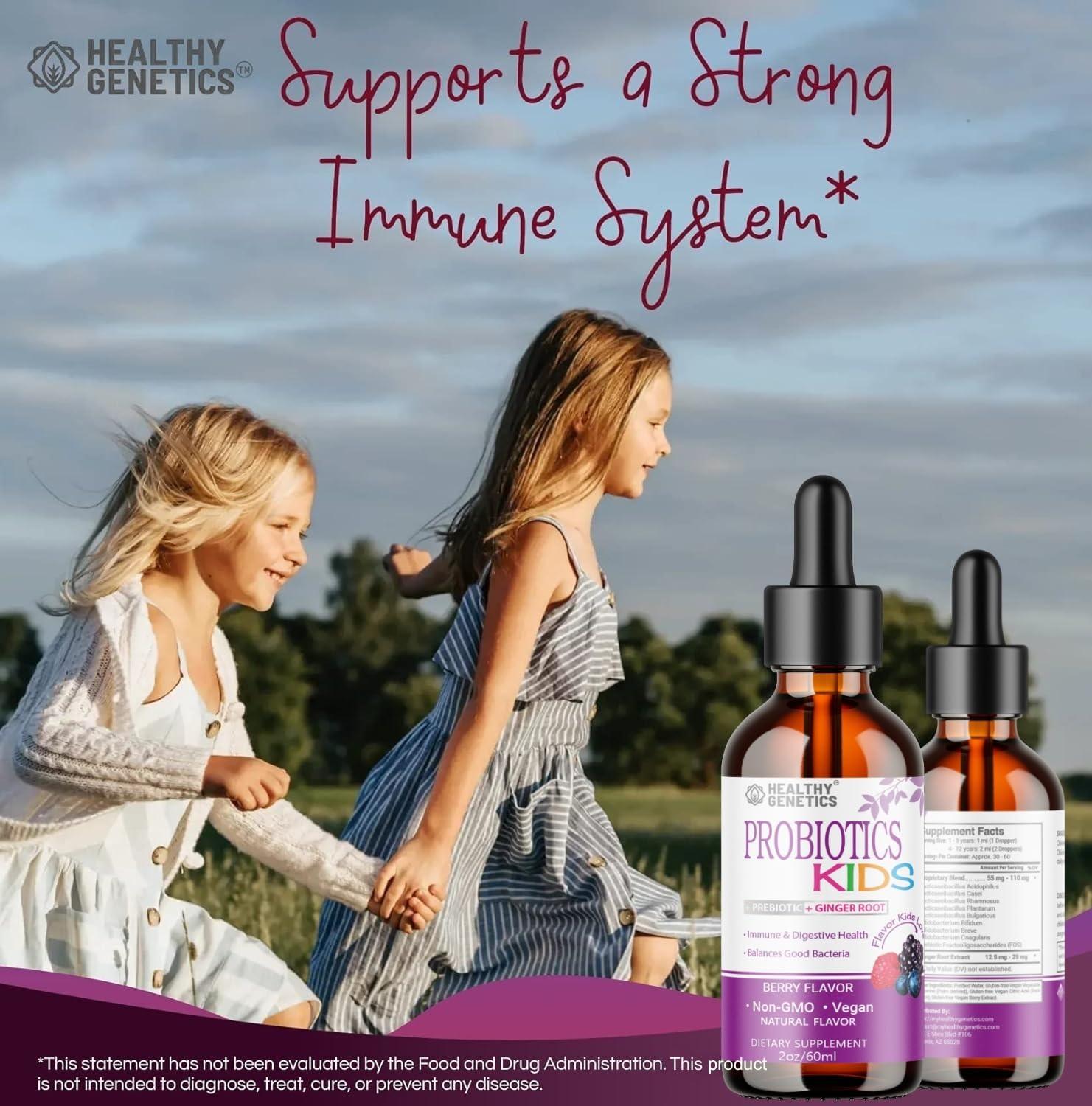 Healthy Genetics Healthy Genetics Liquid Probiotics for Kids & Toddlers | + Prebiotic + Ginger Root | Acidophilus Probiotic | Dairy Free | Vegan | Non-GMO | Gluten Free | 30-60 Servings