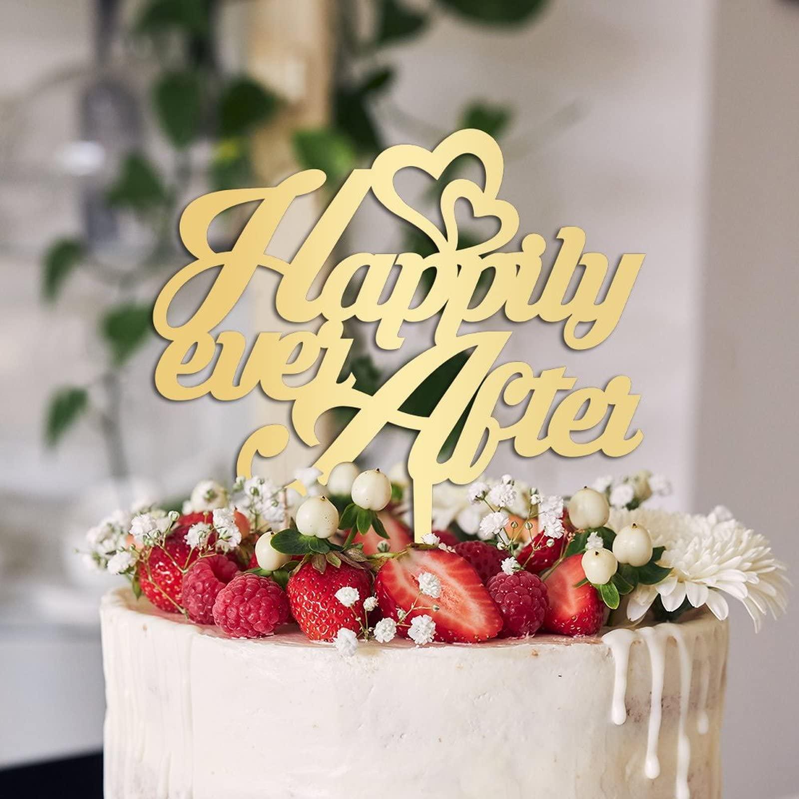 COCOKEN Happily Ever After Wedding Cake Toppers Funny Wedding Cake Topper Gift For Bride Groom Word Art Wedding Cake Decor Anniversary Engagement Bridal Shower Party Decoration Cake Supplies