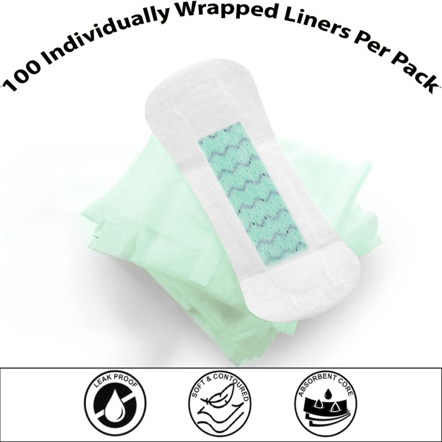 Trail maker 100 Pack Bulk Panty Liners for Homeless, Hospitals | Long Panty Liners for Postpartum, Incontinence, Menstruation Bulk Individually Wrapped Liners for Women