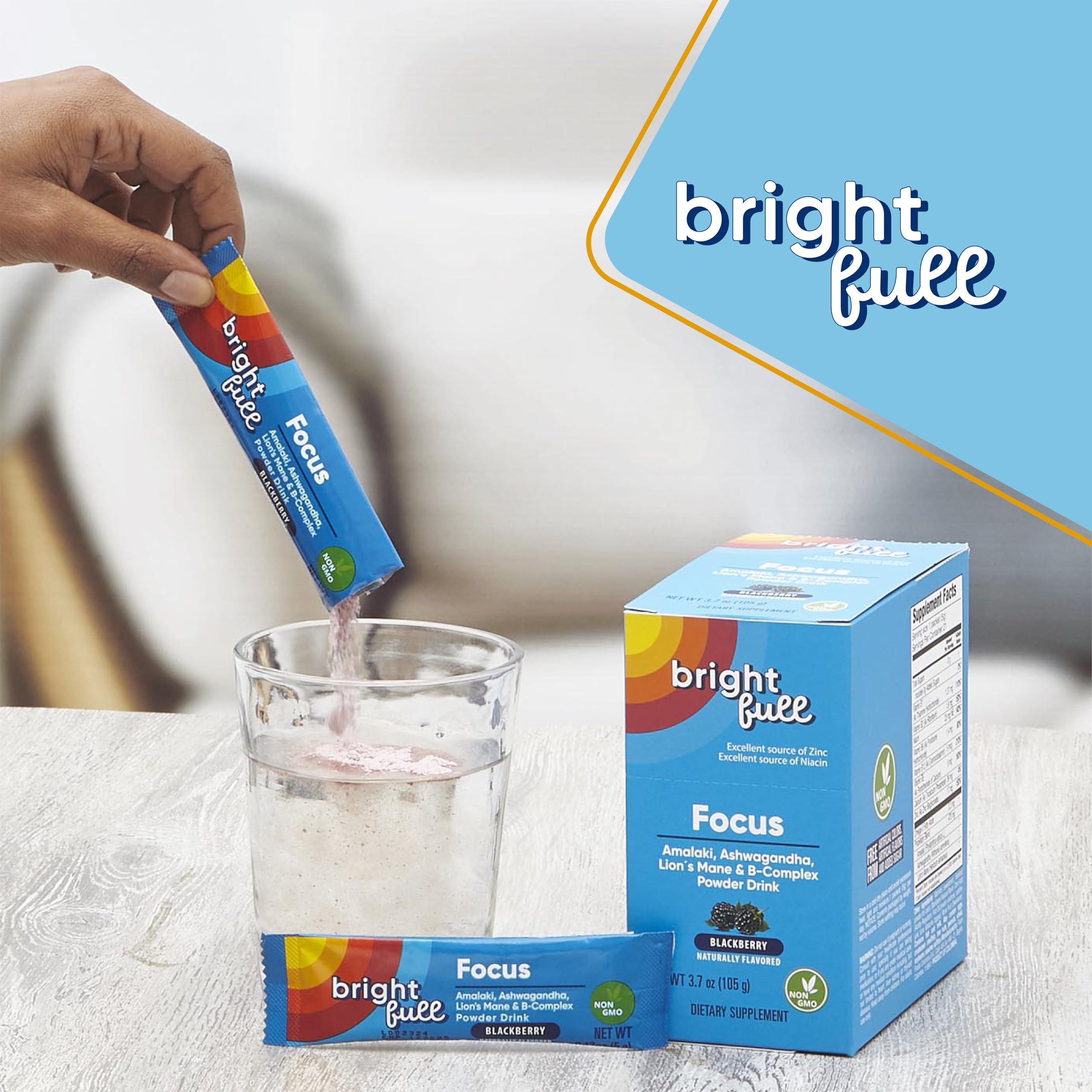 BRIGHTFULL BRIGHTFULL Focus Sugar Free Dietary Supplement Drink Mix with Ashwagandha, Lions Mane, B Vitamins B1 B2 B3 B5 B6 B12, for Cognitive Performance & Clarity BlackBerry, 21 Day Supply