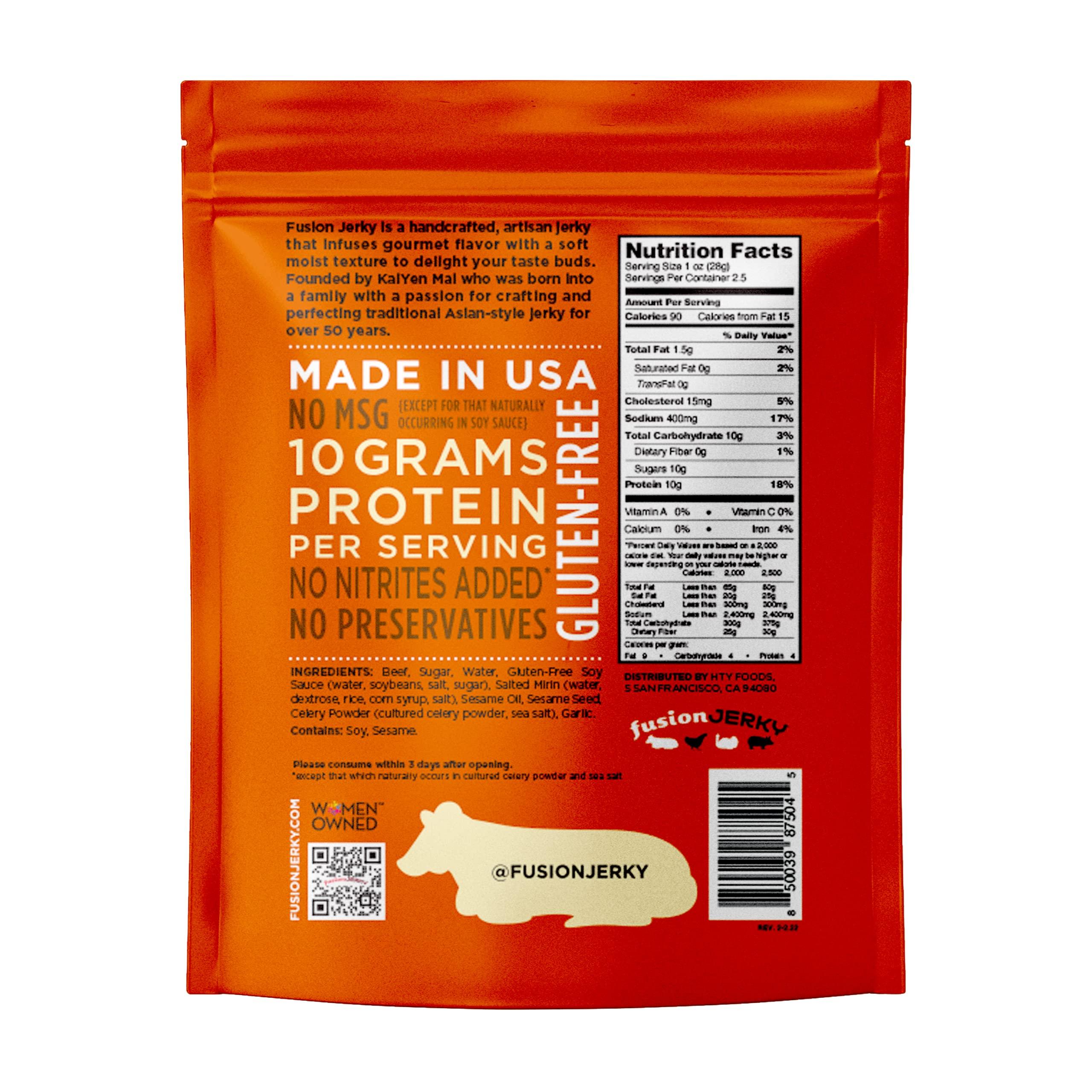 fusionJerky Fusion Jerky Artisan Beef Jerky, Japanese BBQ, 2.5 oz - All Natural, 10g Protein, Premium USA Sourced Meat, Gluten Free, Prime Cuts, No Nitrates, No Added MSG, No Preservatives, Made in USA