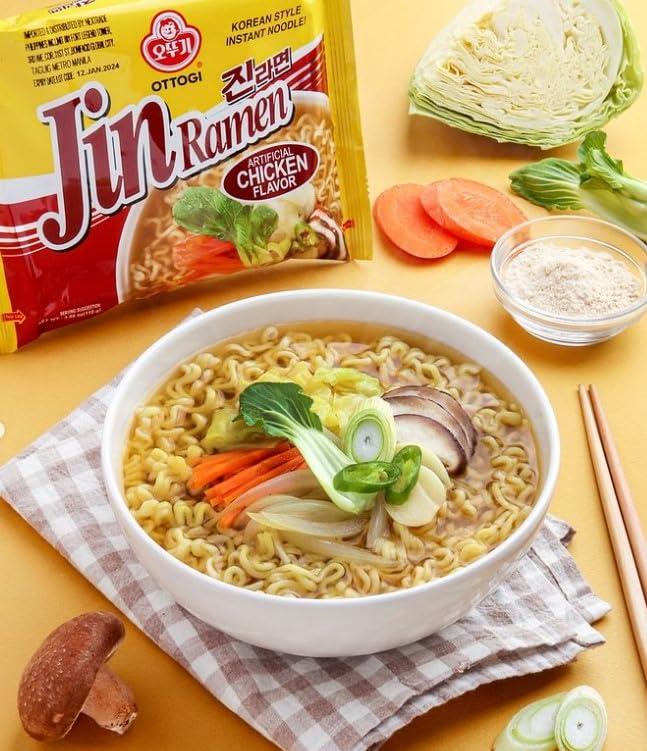 Ottogi OTTOGI Jin Ramen Chicken Flavor - Korean Style Instant Noodle, Flavorful Tasting Soup and noodles, Traditional Instant Ramen Noodles 3.88oz x 4 Pack