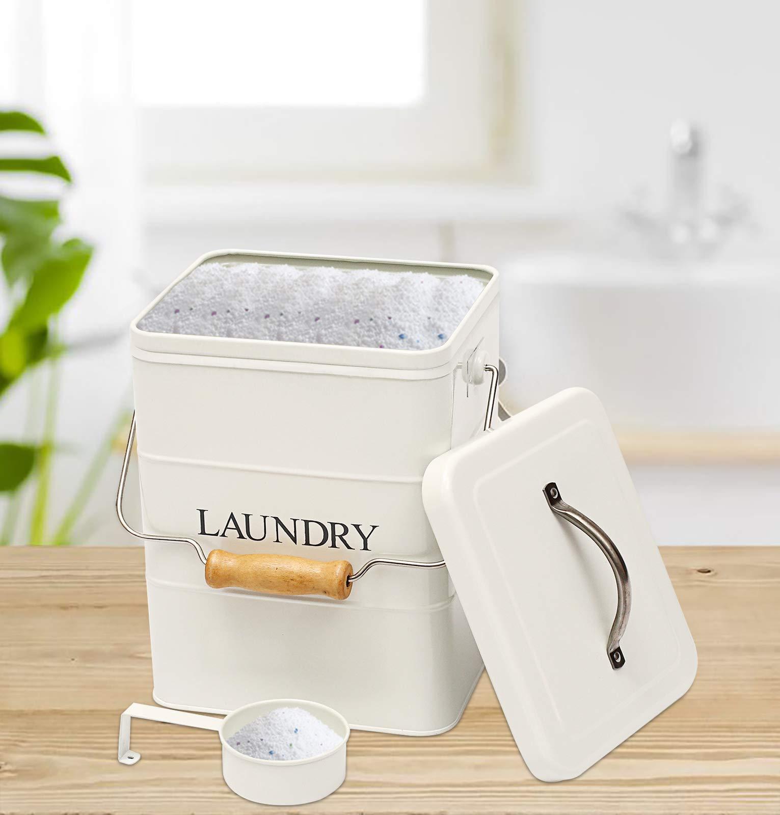 Xbopetda Xbopetda Laundry Powder Bin, Washing Powder Storage Tin with Scoop, Airtight Lid & Handles, Laundry Detergent Powder Storage Box - Perfect for Holding Pods Tablets Capsules Powder Detergent-White