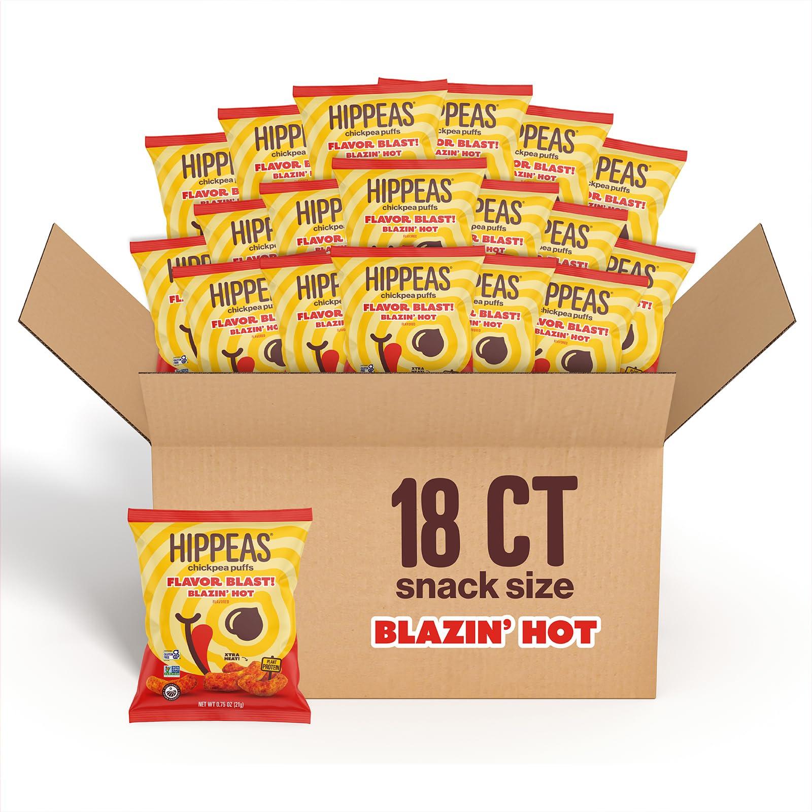 HIPPEAS Hippeas Chickpea Puffs, Flavor Blast: Blazin\' Hot, 0.75 Ounce (Pack of 18), 3g Protein, 2g Fiber, Vegan, Gluten-Free, Crunchy, Plant Protein Snacks