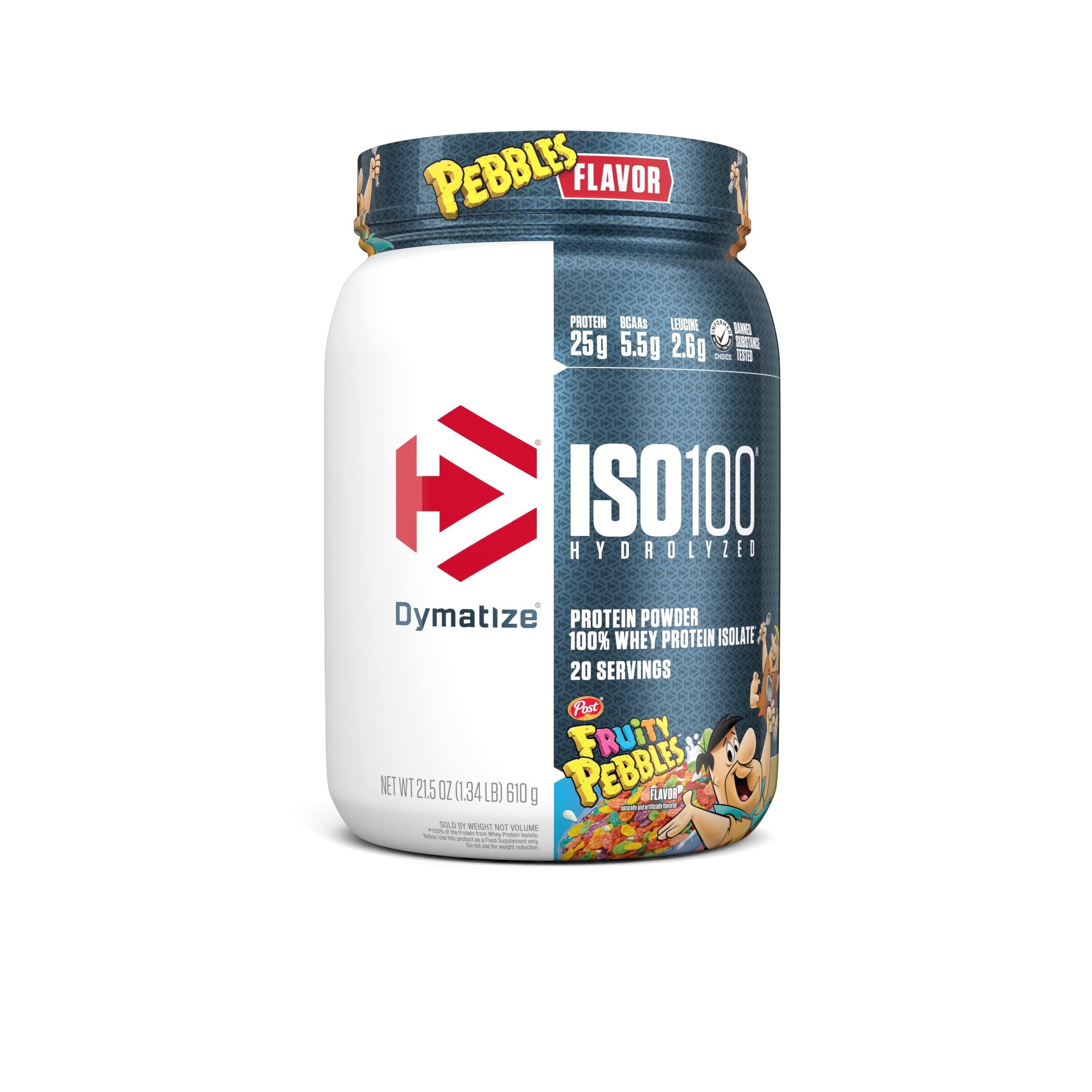 Dymatize Dymatize ISO100 Hydrolyzed Protein Powder & ISO100 Hydrolyzed Protein Powder, 100% Whey Isolate, 25g of Protein, 5.5g BCAAs, Gluten Free, Fast Absorbing, Easy Digesting, Fruity Pebbles, 20 Servings