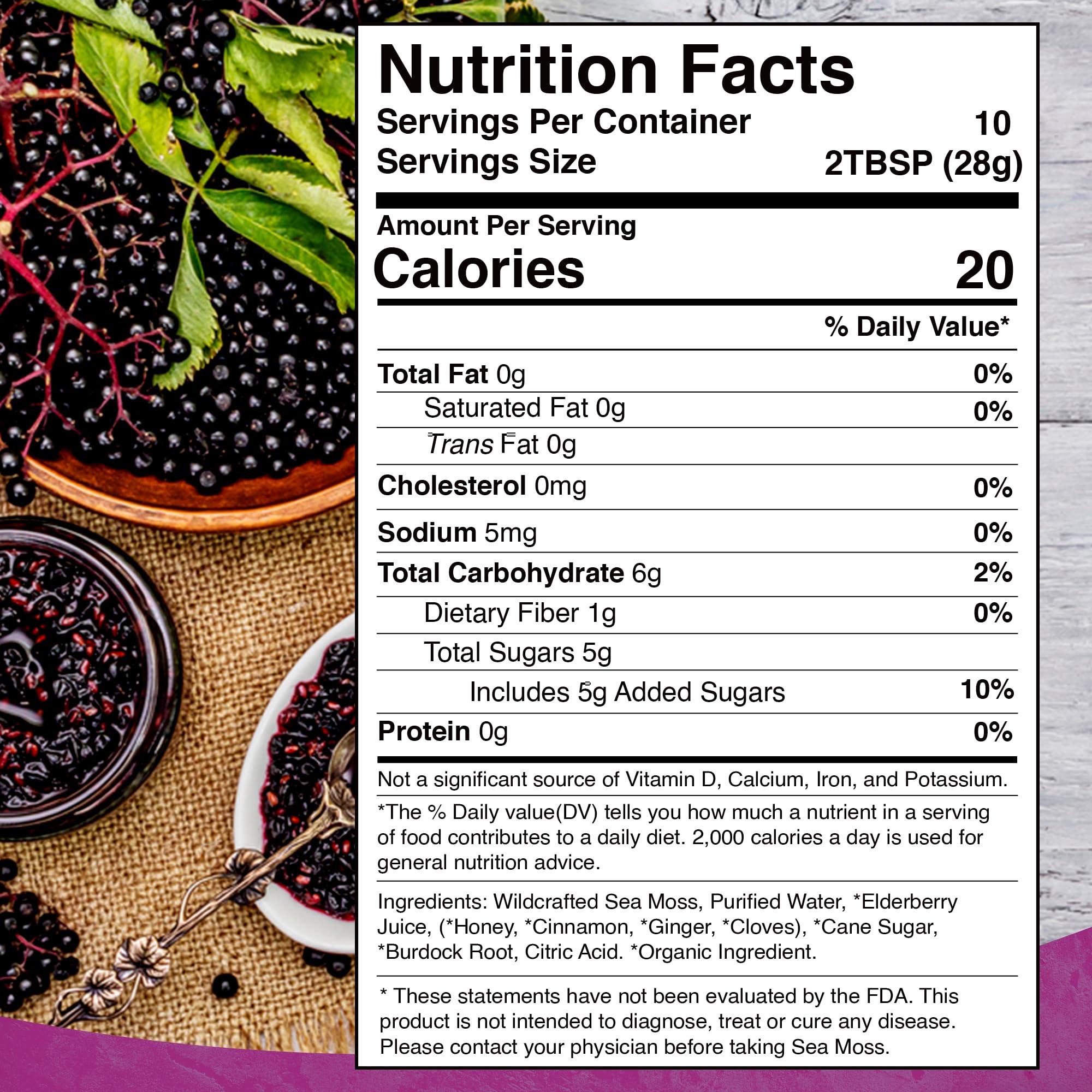 WELLNESS LABSRX Irish Sea Moss Gel Organic Raw - Wildcrafted Superfood Seamoss Gel - Elderberry Flavor, Vitamin and Mineral-Rich from Pristine Caribbean Waters, Immune and Digestive Health Support - 10 oz.