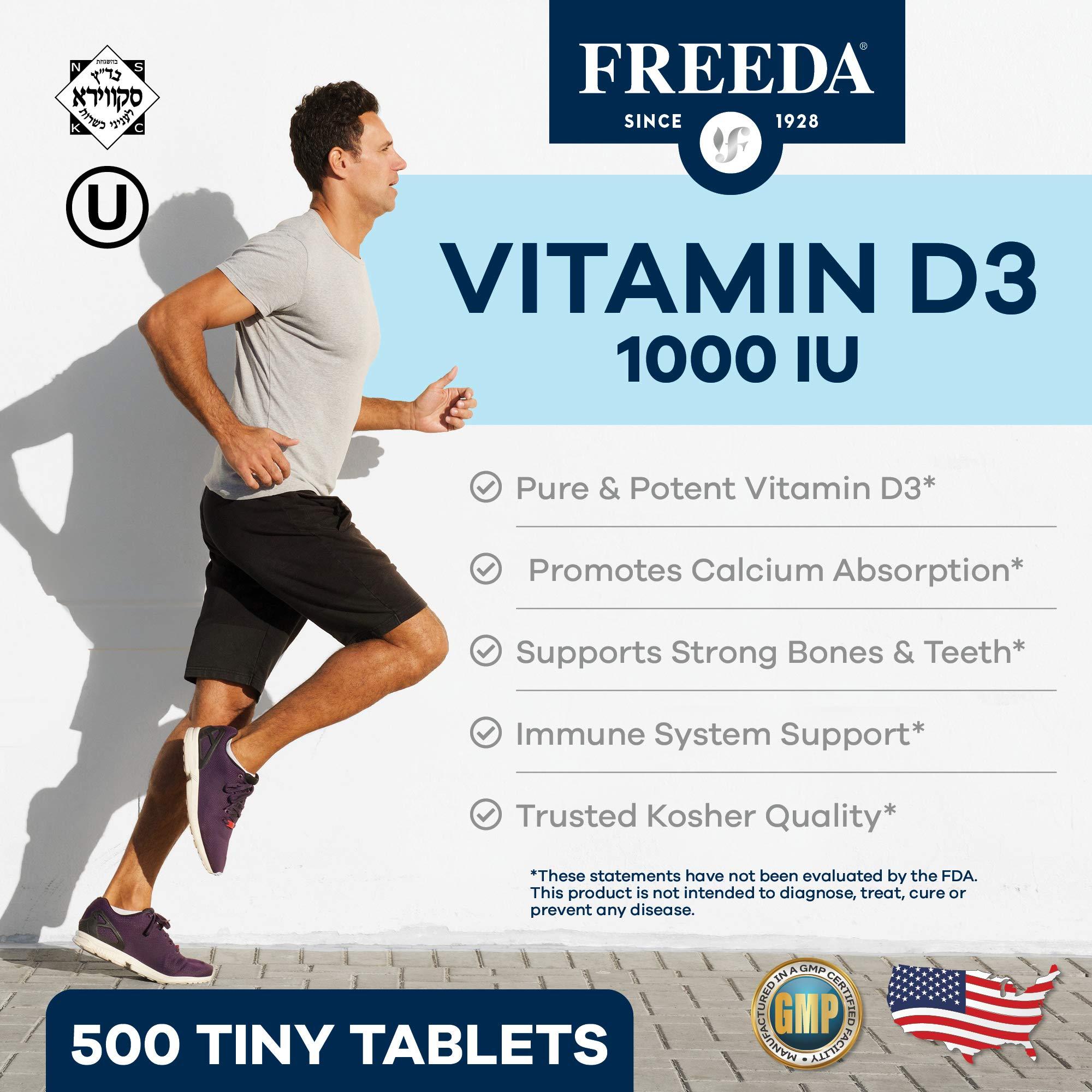 FREEDA FREEDA Vitamin D3-1000 IU - Pure High Potency Kosher Supplement Tablets - Bone and Muscle Health, Calcium Absorption, Immune Support for Men and Women* - 500 Count