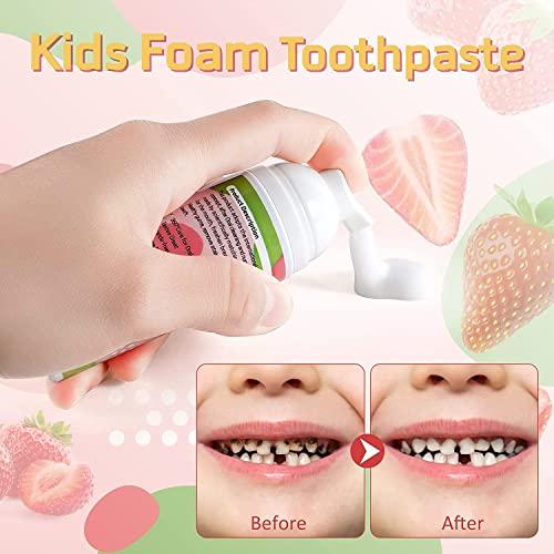 Pegciz Foam Toothpaste Kids with Fruit Flavor, Toddler Toothpaste with Low Fluoride for U Shaped Toothbrush, Foaming Toothpaste and Mouthwash for Dental Care for Children (Blueberry+Strawberry+Orange)