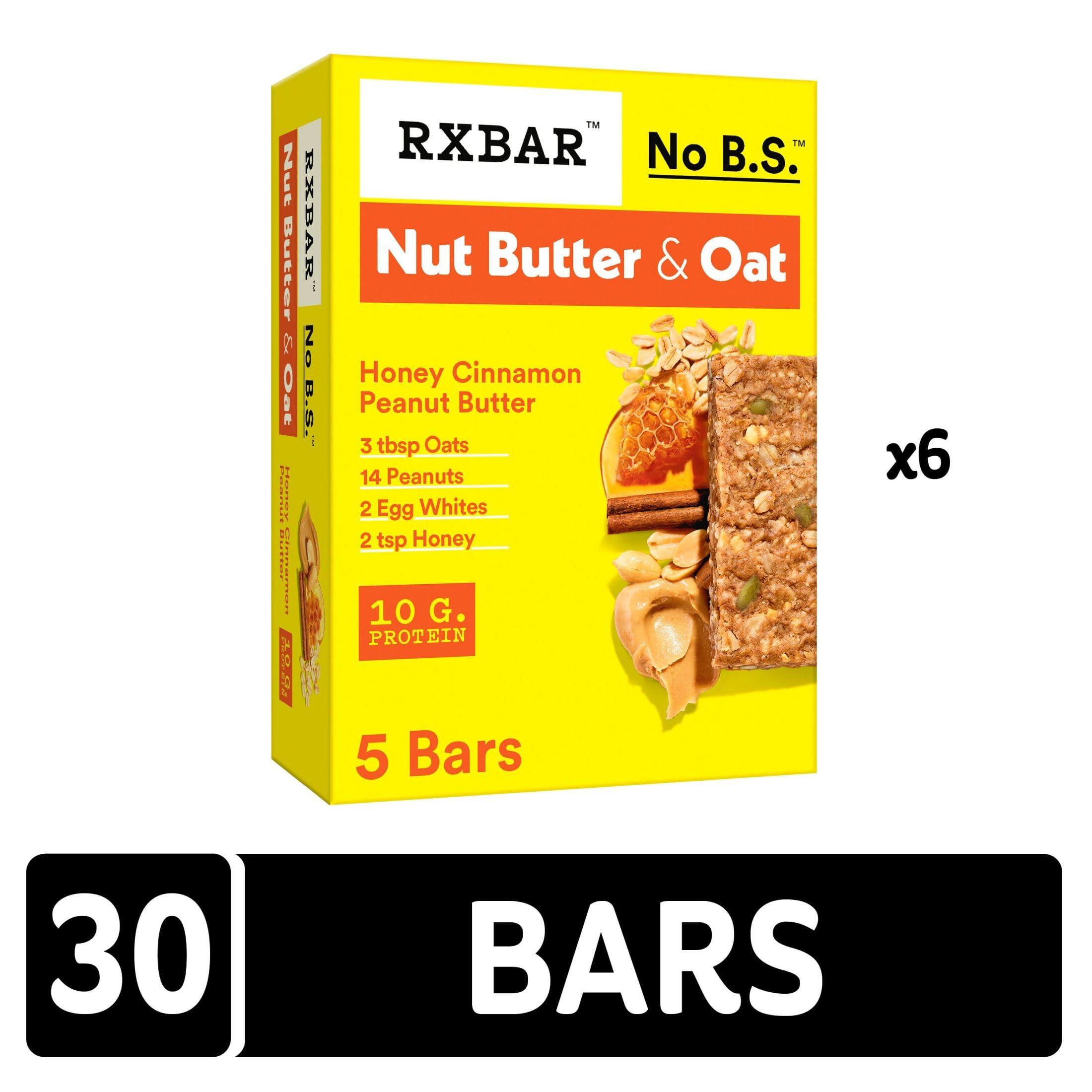 RXBAR RXBAR Nut Butter and Oat Protein Bars, Protein Snacks, Snack Bars, Honey Cinnamon Peanut Butter (6 Boxes, 30 Bars)