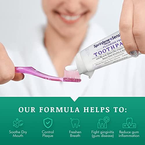 SprinJene Sprinjene Fluoride Free Toothpaste for Sensitive Teeth & Gum Fresh Breath Helps Dry Mouth Natural Non Fluoride Toothpaste for Adult SLS Free, Toxic Preservative Free with Black Seed Oil & Zinc 4 Pack