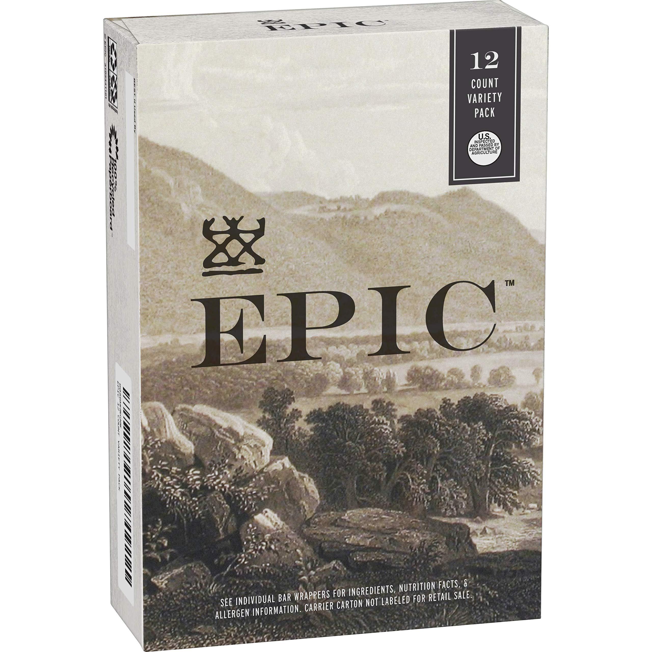 Epic Provisions EPIC Bars, Variety Pack (Chicken, Beef, Venison), Keto-Friendly, 12 Bars