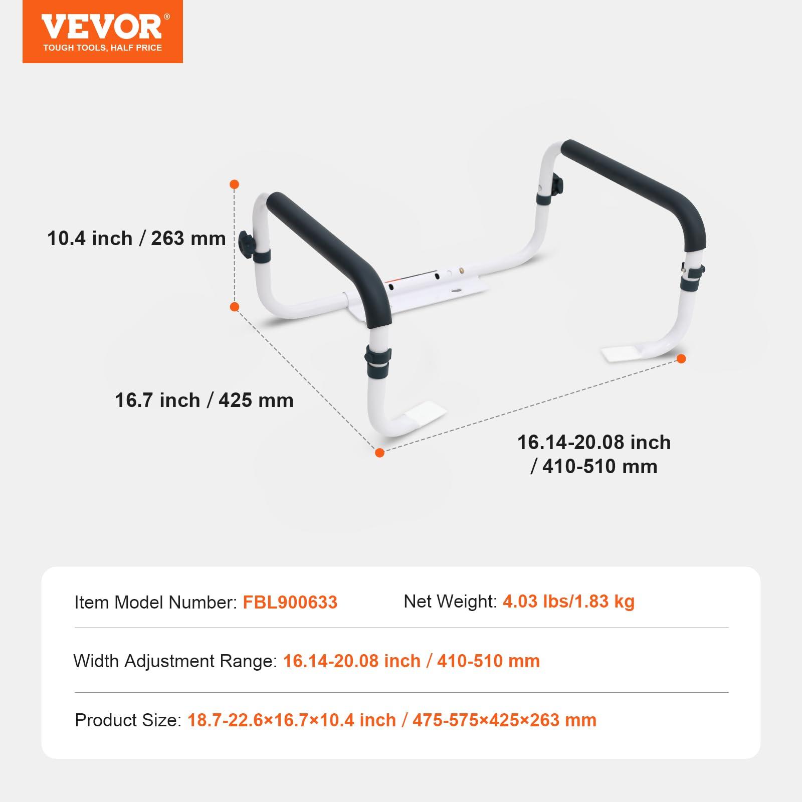 VEVOR VEVOR Toilet Safety Rail, 300LBS Capacity Toilet Seat Frame, Adjustable Width Fit Most Toilets, Easy Installation, Toilet Handles Grab Bars with Padded Armrests for Handicap, Disabled, Seniors