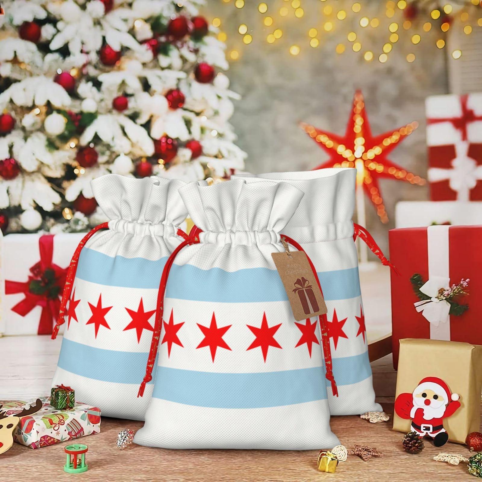 Generic Chicago Flag Christmas Gift Bags Holiday Gift Bags -Christmas Bags For Gifts For Christmas Party Decorations -Christmas Gift Wrap