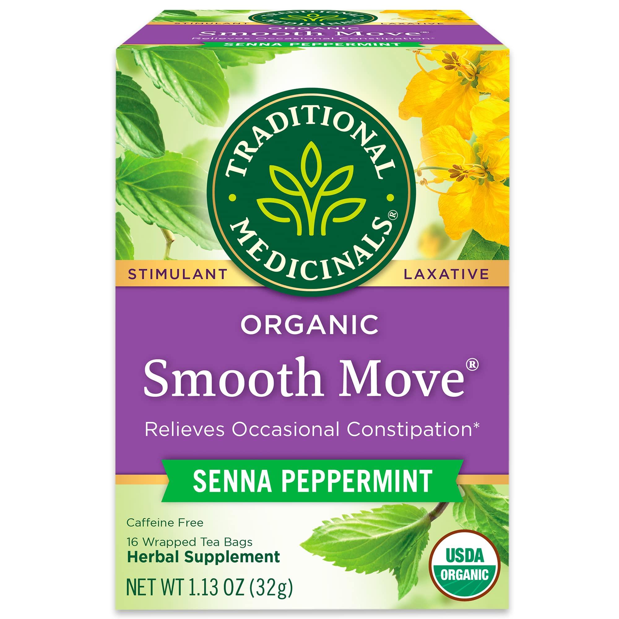 Traditional Medicinals Traditional Medicinals Organic Smooth Move Senna Peppermint Herbal Tea, Relieves Occasional Constipation, (Pack of 6) - 96 Tea Bags Total