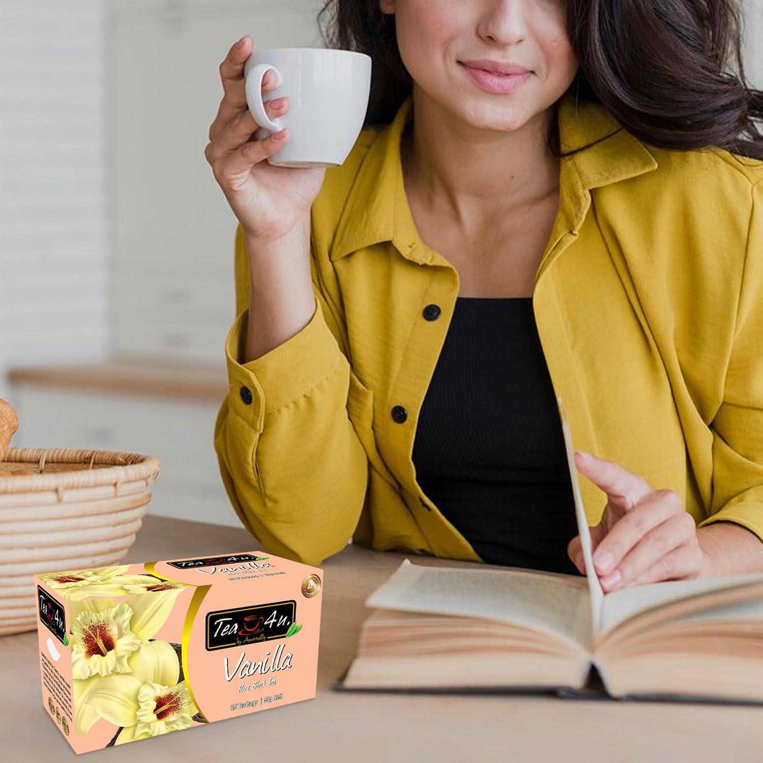 TEA 4U. BY ANVERALLY Tea4U Flavored Black Ceylon TeaBags - Vanilla | Ideal Quality from Sri Lanka\'s Finest Leaves and Expertly Blended - 25 Count
