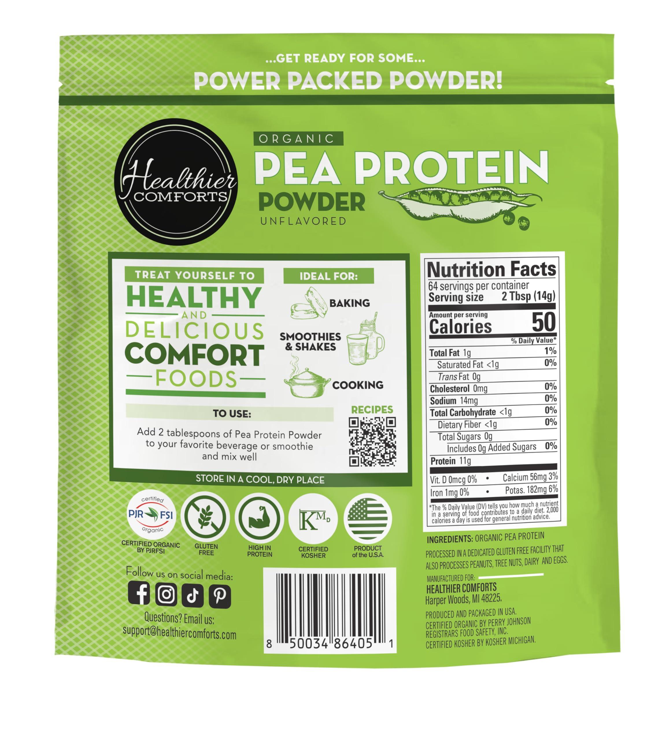 Healthier Comforts Healthier Comforts Pea Vegan Protein Powder w/Low Sodium | 100% Plant Based Protein Powder | Kosher, Gluten Free, Non-GMO, Keto Friendly, Organic Protein Powder | Unflavored Protein Powder 32oz
