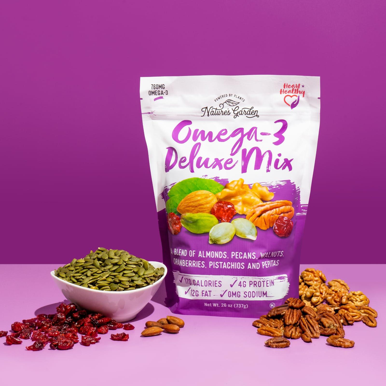 Nature's Garden Nature's Garden Omega 3 Deluxe Mix - Healthy Trail Mix, Power Up Mega Omega Trail Mix Nuts, Heart Healthy, Gluten Free, Cholesterol Free, Sodium Free, No Artificial Ingredients - 40 Oz Bag