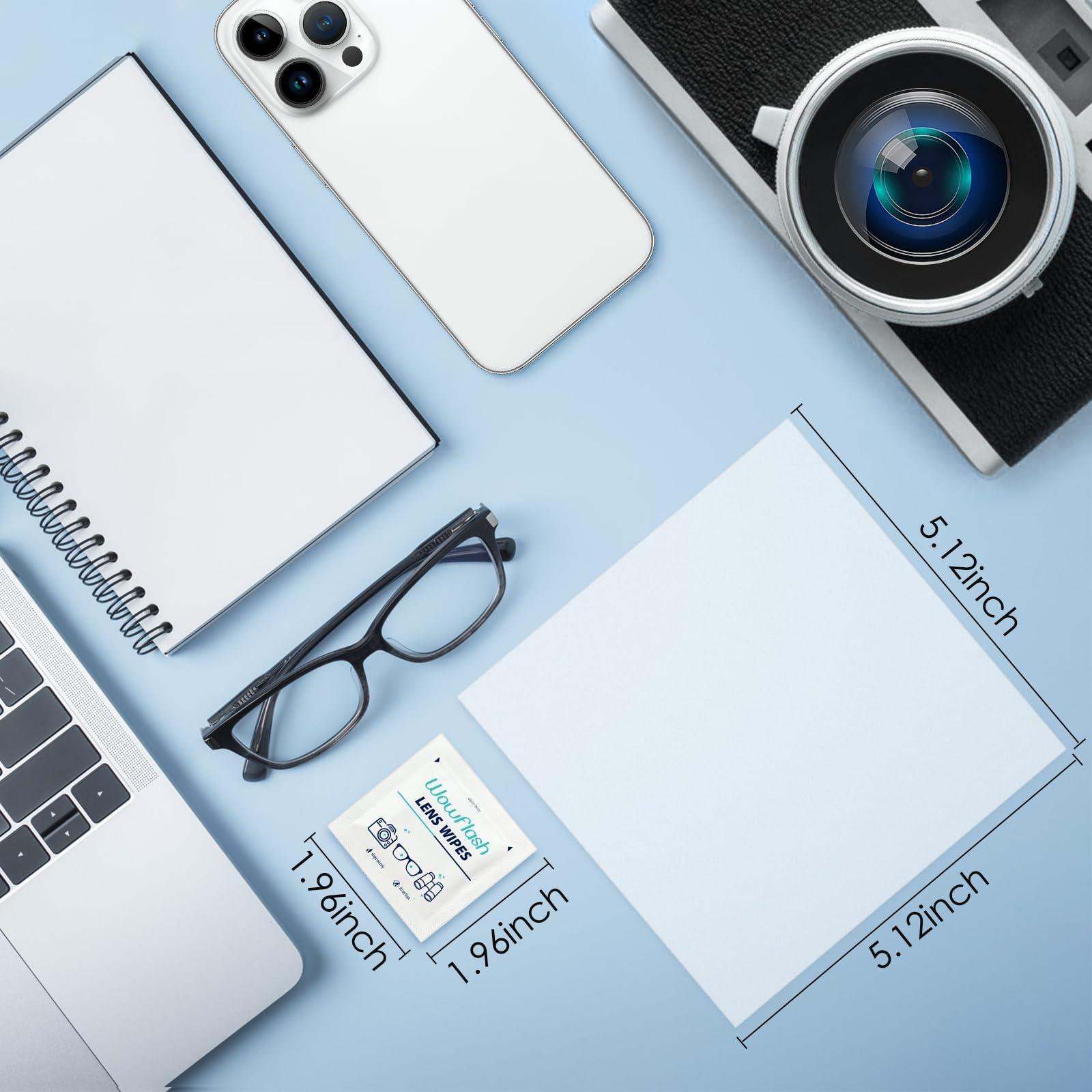 Wowflash 200 Count Lens Wipes for Eyeglasses, Eyeglass Lens Cleaning Wipes Pre-moistened Individually Wrapped Sracth-Free Streak-Free Eye Glasses Cleaner Wipes for Sunglass, Camera Lens, Goggles