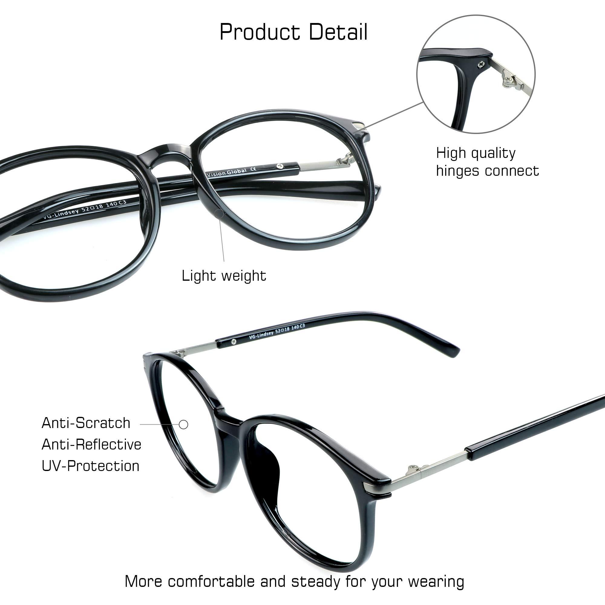 VisionGlobal Blue Light Blocking Glasses for Women/Men, Anti Eyestrain, Computer Reading, TV Glasses, Stylish Oval Frame, Anti Glare (Black, 4.75 Magnification)