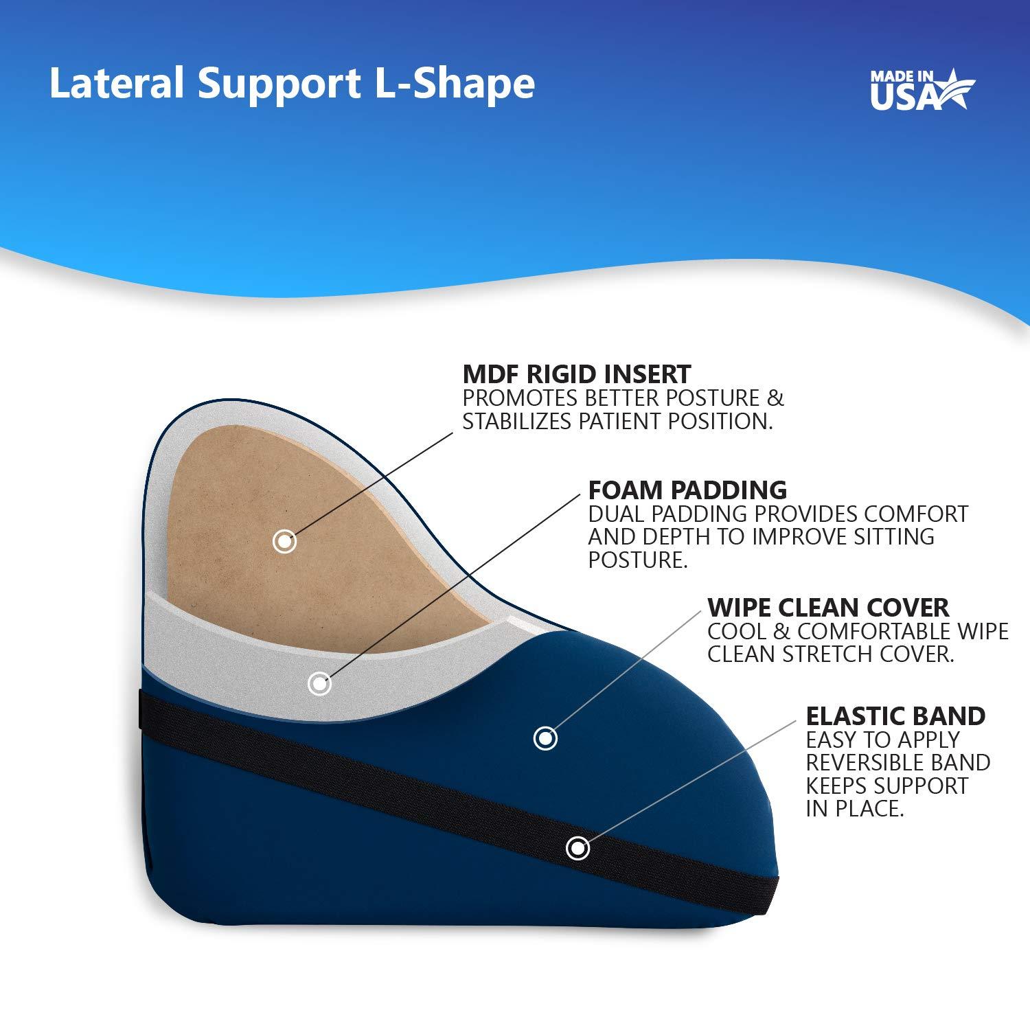 NYOrtho NYOrtho Wheelchair Lateral Support - L-Shape Padded Lateral Support Cushion with High-Performance Stretch Fabric Cover and Reversible Elastic Bands - Contoured Wheelchair Cushion for Better Posture