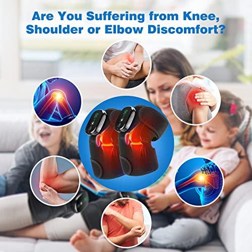 MOAJAZA MOAJAZA Knee Massager with Heat and Vibration, Cordless Knee Heating Pad Shoulder Brace, Heated Knee Elbow Shoulder Brace Wrap for Arthritis (Pack of 2 Black)