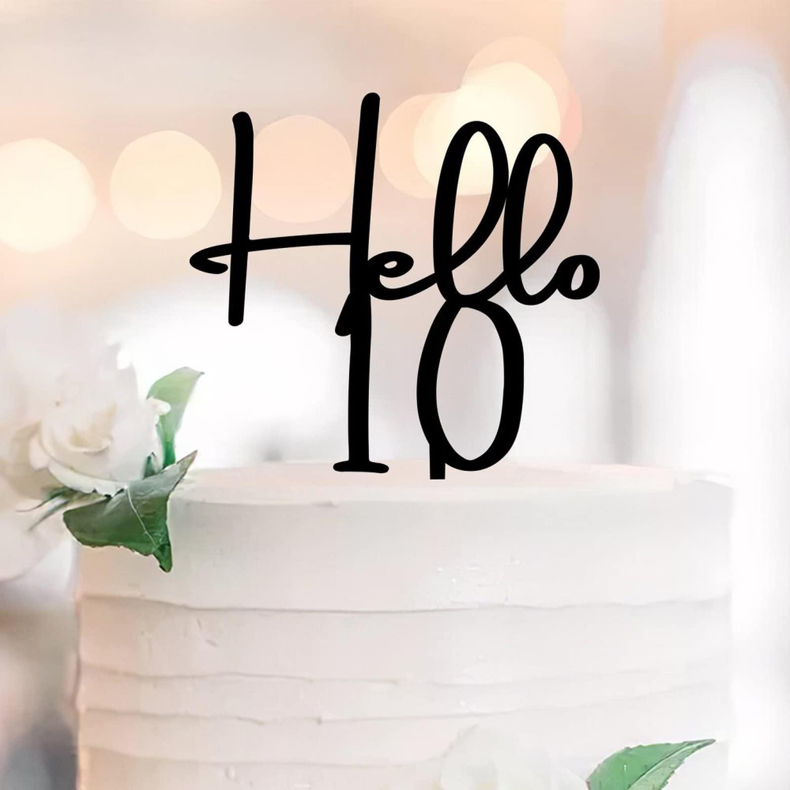 lutieger Hello 10 Ten Birthday Cake Toppers Personalized 10th Anniversary 10th Birthday Party Decorations Birthday Gifts For Baby Boys Girls Acrylic Black