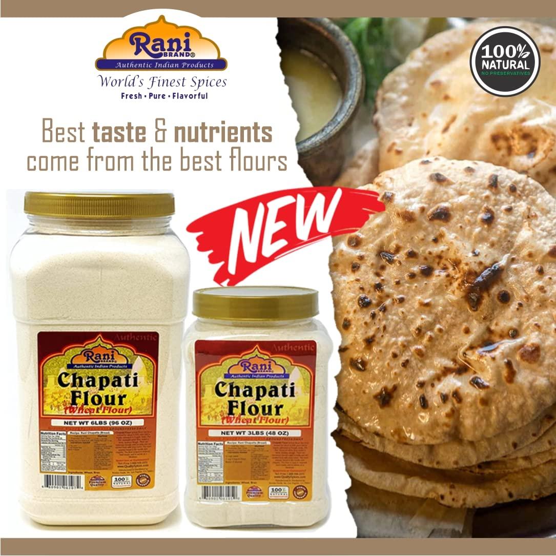 Rani Brand Authentic Indian Products Rani Chapati Flour (100% Pure Whole Wheat Atta), For Making Roti & Indian Breads 96oz (6lbs) 2.72kg PET Jar ~ All Natural | Vegan | No Salt or Colors | NON-GMO | Indian Origin