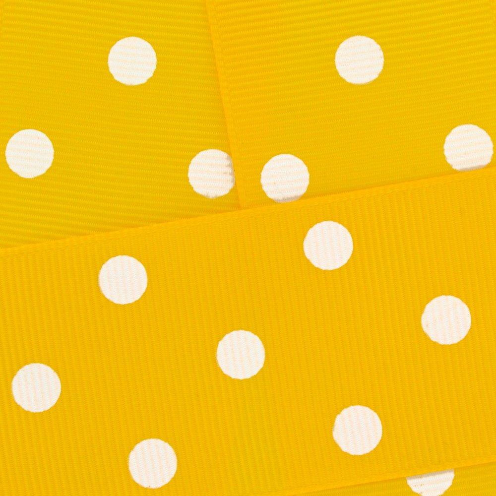HairBow Center LLC 1.5" Grosgrain Ribbon White Dots 645 Yellow 25yd