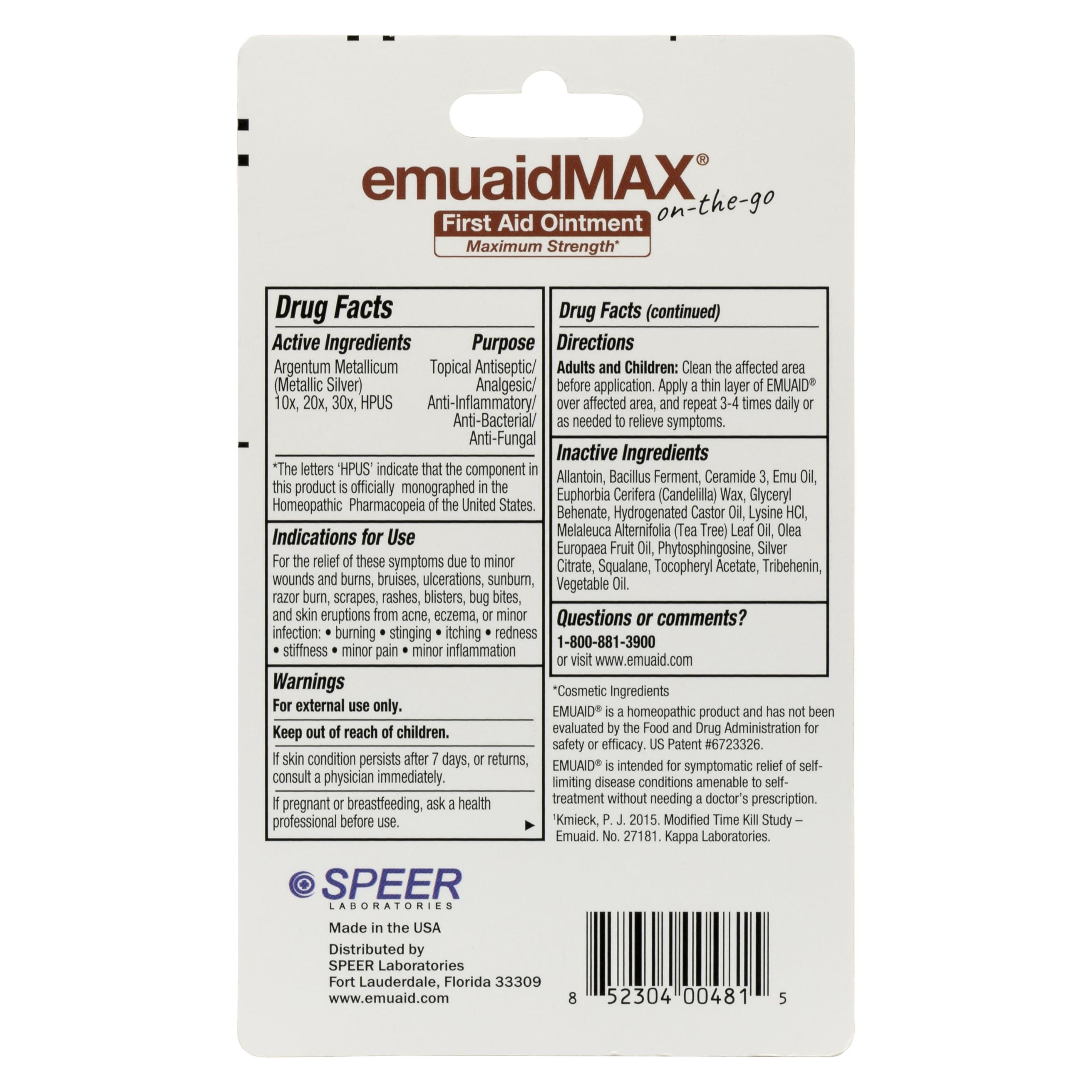 emuaid EMUAIDMAX First Aid Homeopathic Ointment, Natural Fast-Acting Topical Ointment for Resistant Skin Conditions, Reduces Itching, Pain, and Swelling, On-The-Go Travel Size, 0.35oz, 2 Pack