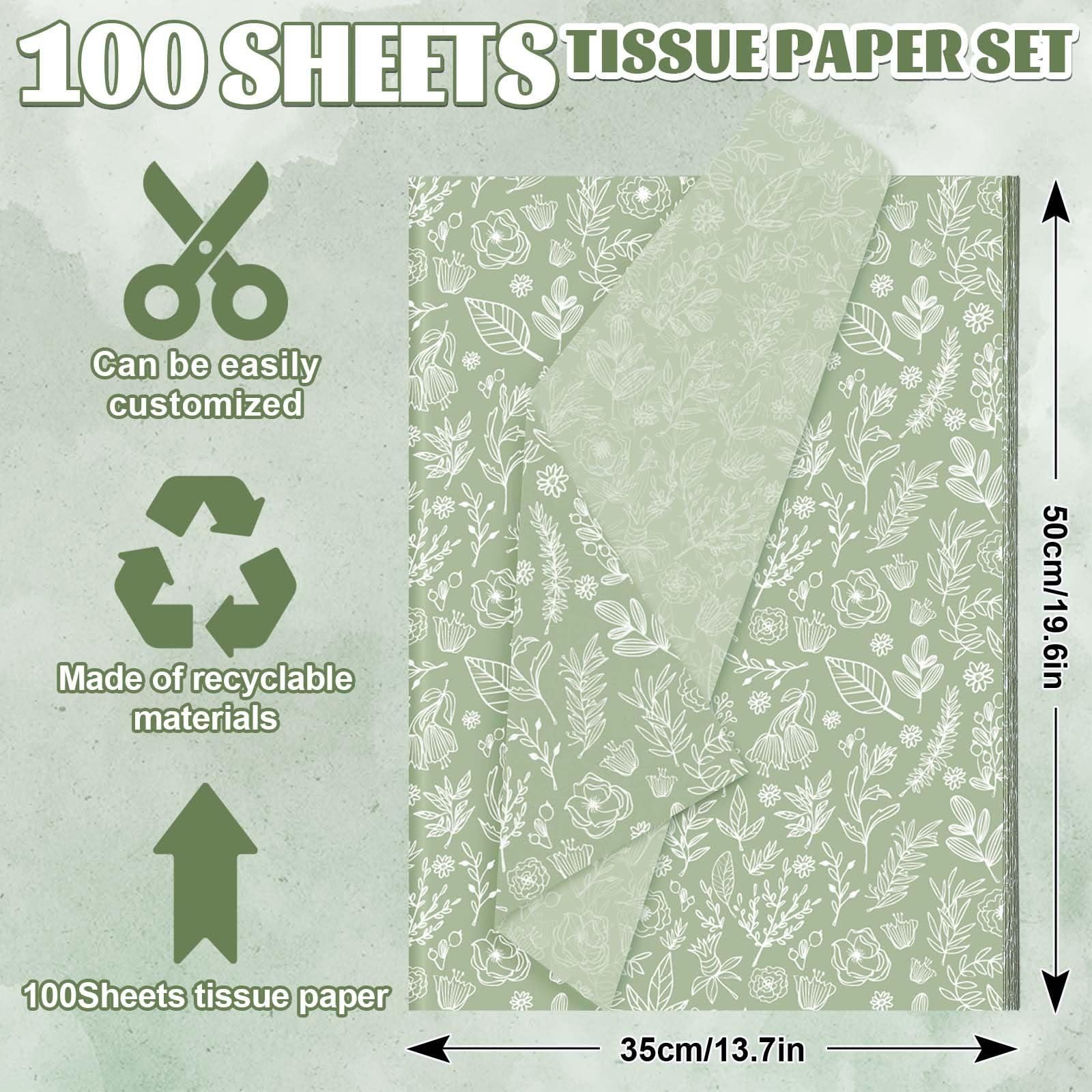 Generic AnyDesign 100 Sheets Sage Green Wildflower Tissue Paper Green White Floral Gift Wrapping Paper Bulk Botanical Greenery Flower DIY Art Craft Paper for Packaging Wedding Birthday Baby Shower Bouquet