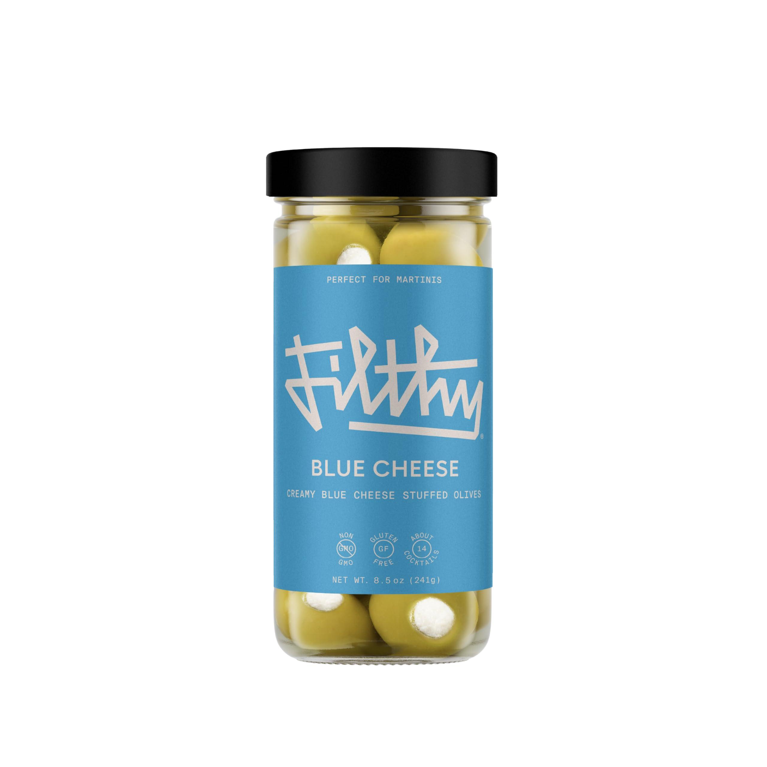Filthy Food Filthy Cocktail Garnish, Blue Cheese Stuffed Olives, 8.5 Oz Jar, 14 Olives