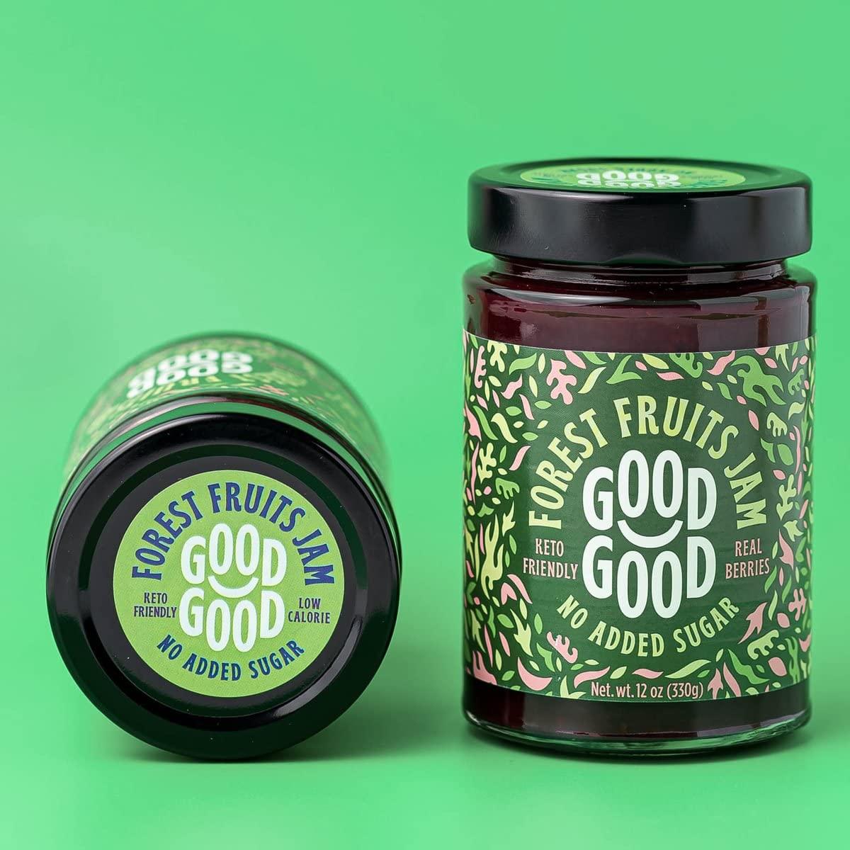 Good Good GOOD GOOD No Added Sugar Fruit Jam Variety Pack of 4 - Keto Friendly Jelly - Strawberry, Concord Grape, Forest Fruits and Raspberry Jam - Low Carb, Low-Calorie and Vegan - 12oz / 330g Jars
